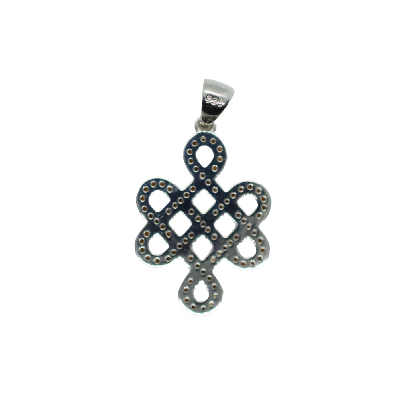 Garnet Shrivatsa Endless Knot Sterling Silver Necklace