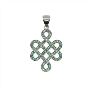 Green Sapphire Shrivasta Endless Knot Sterling Silver Pendant Necklace