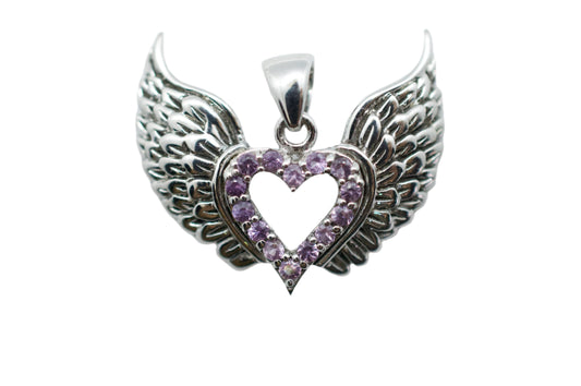 Heavenly Pink Sapphire Sterling Silver Winged Heart Necklace