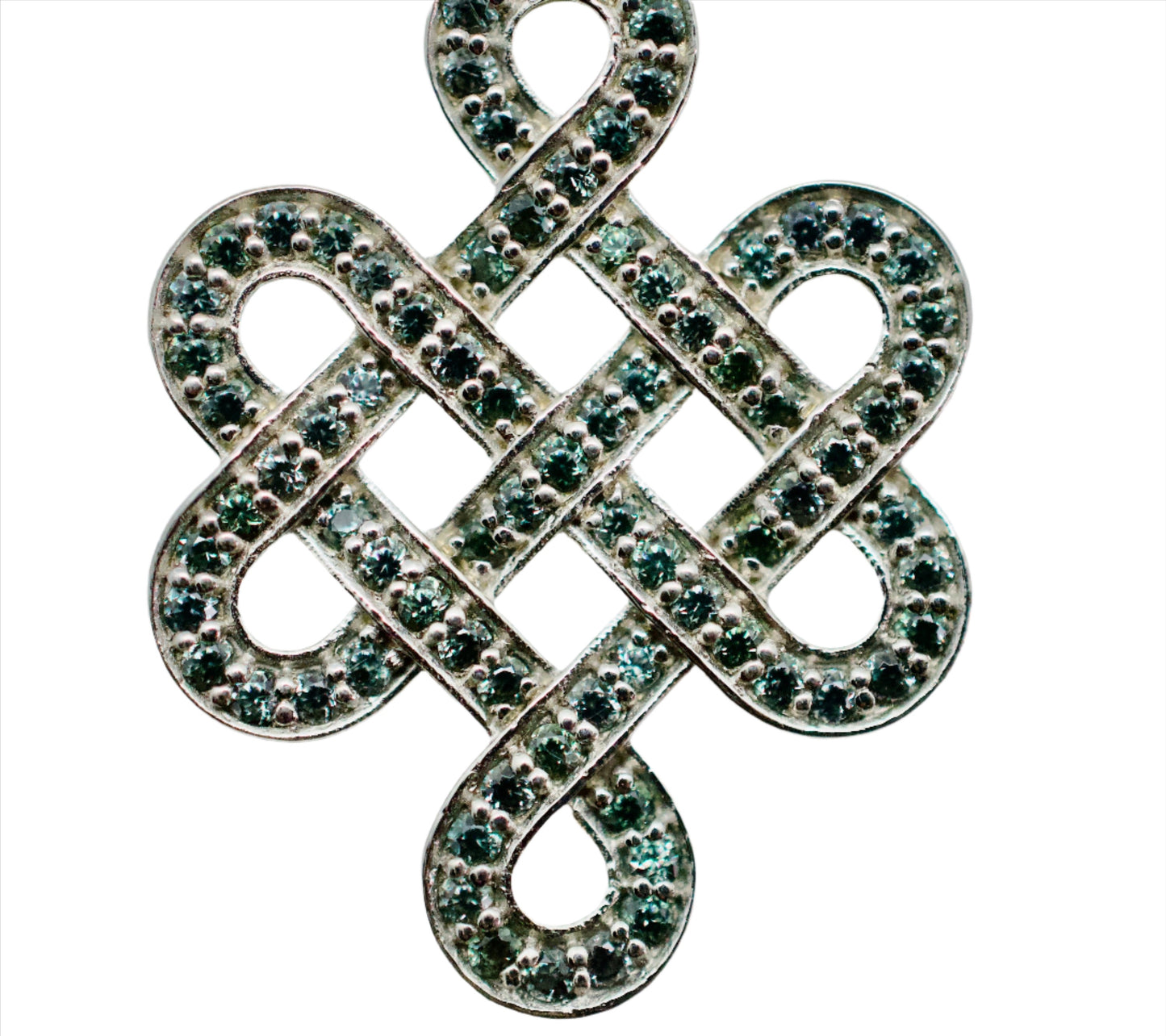 Green Sapphire Shrivasta Endless Knot Sterling Silver Pendant Necklace