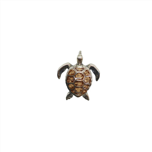 Enamel Silver Hawaiian Sea Turtle Necklace Brown