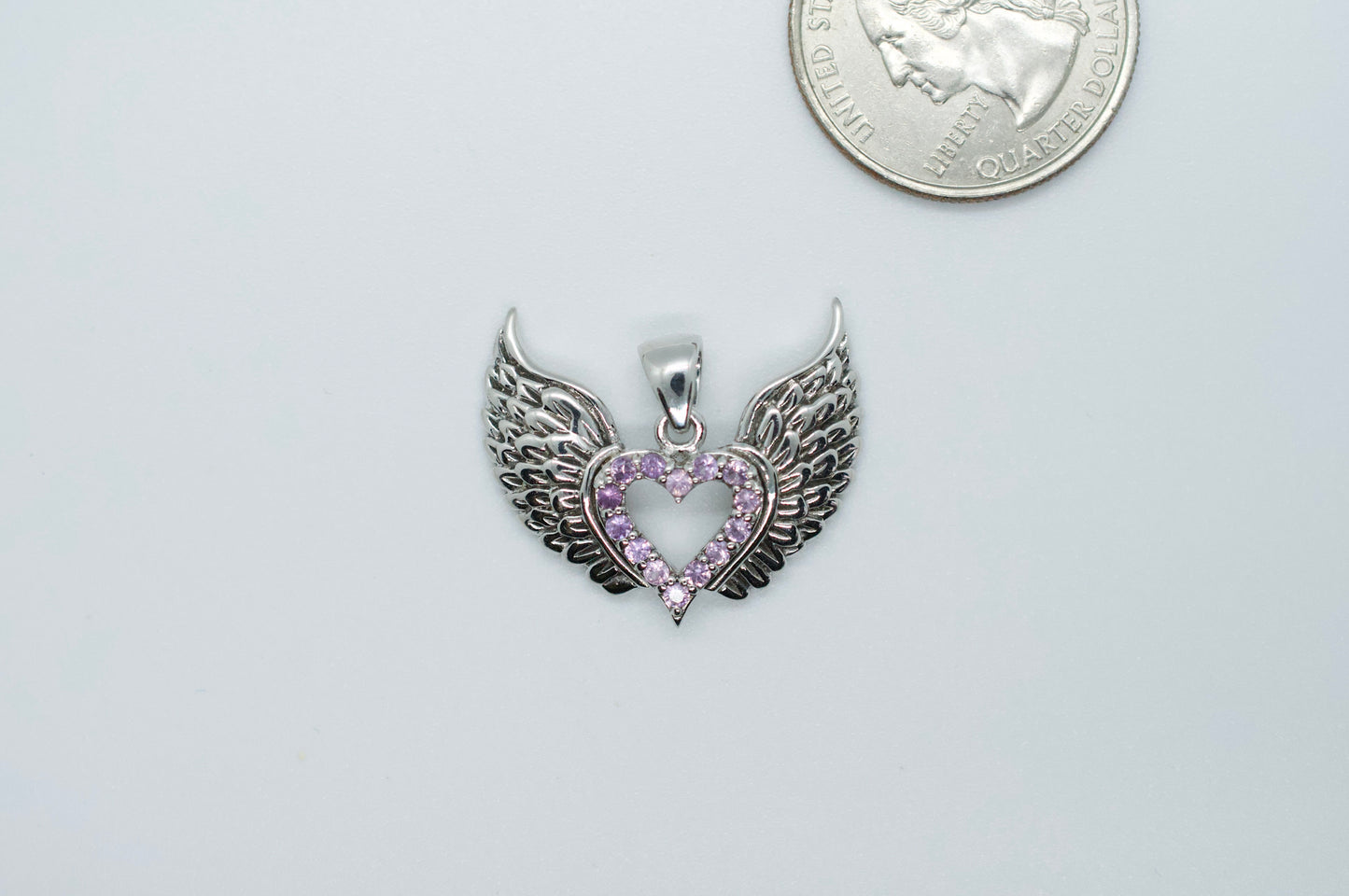 Heavenly Pink Sapphire Sterling Silver Winged Heart Necklace