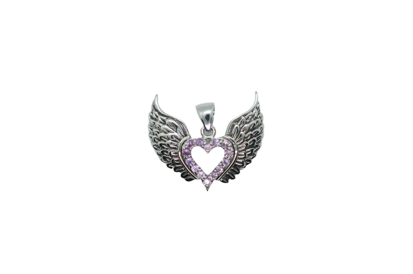 Heavenly Pink Sapphire Sterling Silver Winged Heart Necklace