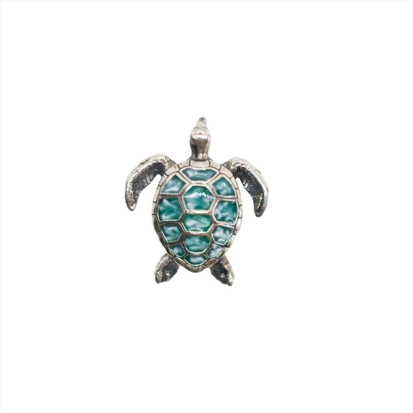 Enamel Silver Hawaiian Sea Turtle Necklace Blue