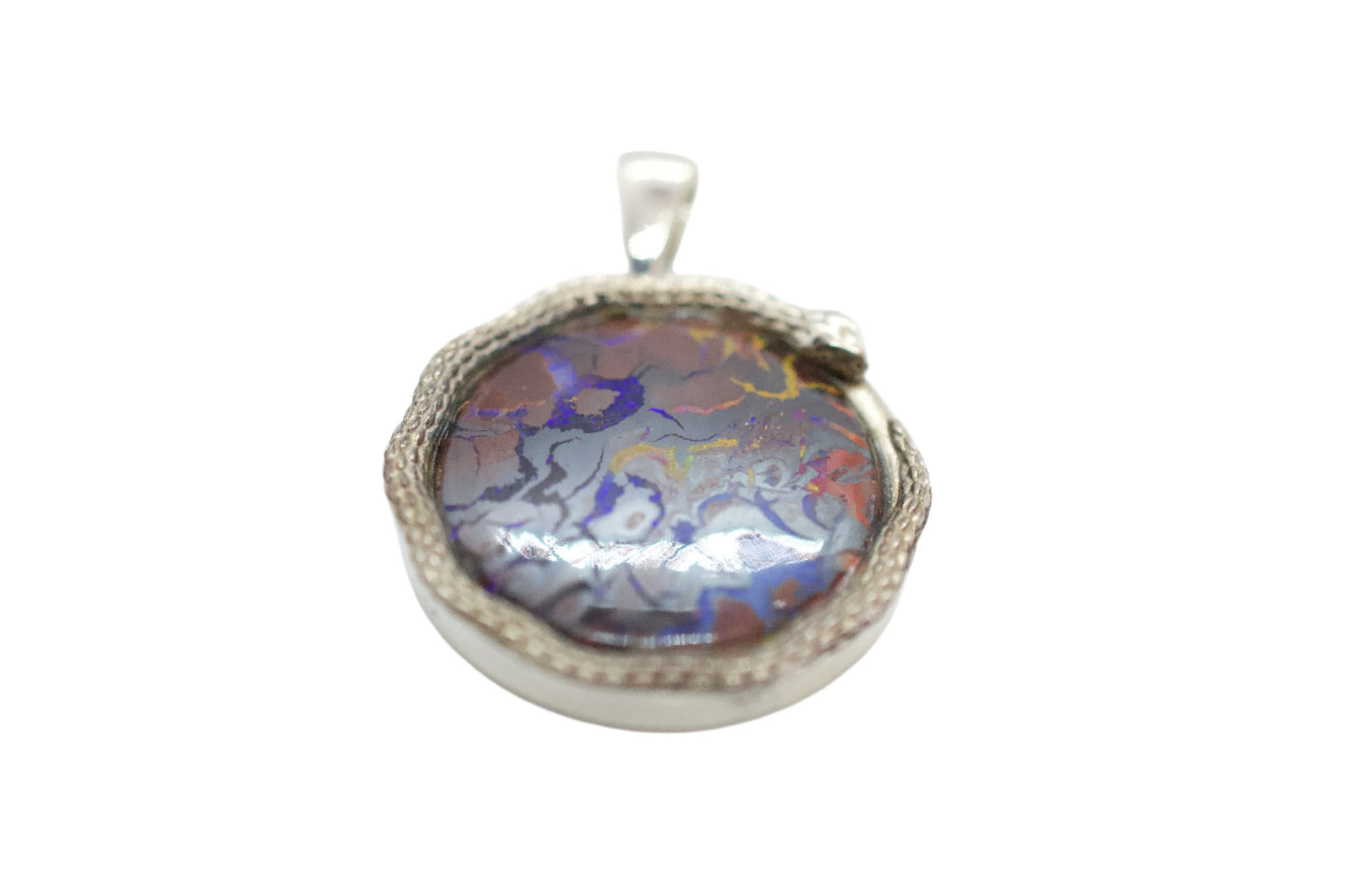 Boulder Opal Set in Sterling Silver Snake Motif Necklace