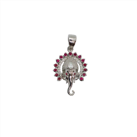 Small Jai Ganesha Sterling Silver Pendant with Rubies & White Diamond