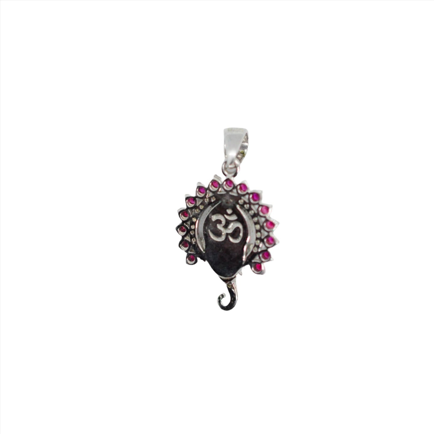 Small Jai Ganesha Sterling Silver Pendant with Rubies & White Diamond