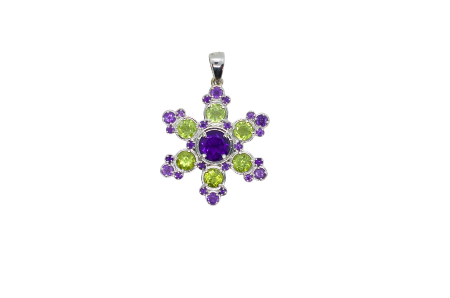 Chacaltaya Purple Amethyst & Green Peridot Snowflake Mandala Pendant