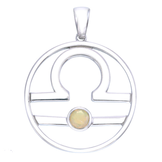 Libra Astrology Horoscope Zodiac Silver & Opal Necklace