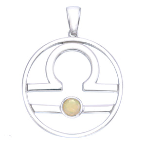 Libra Astrology Horoscope Zodiac Silver & Opal Necklace