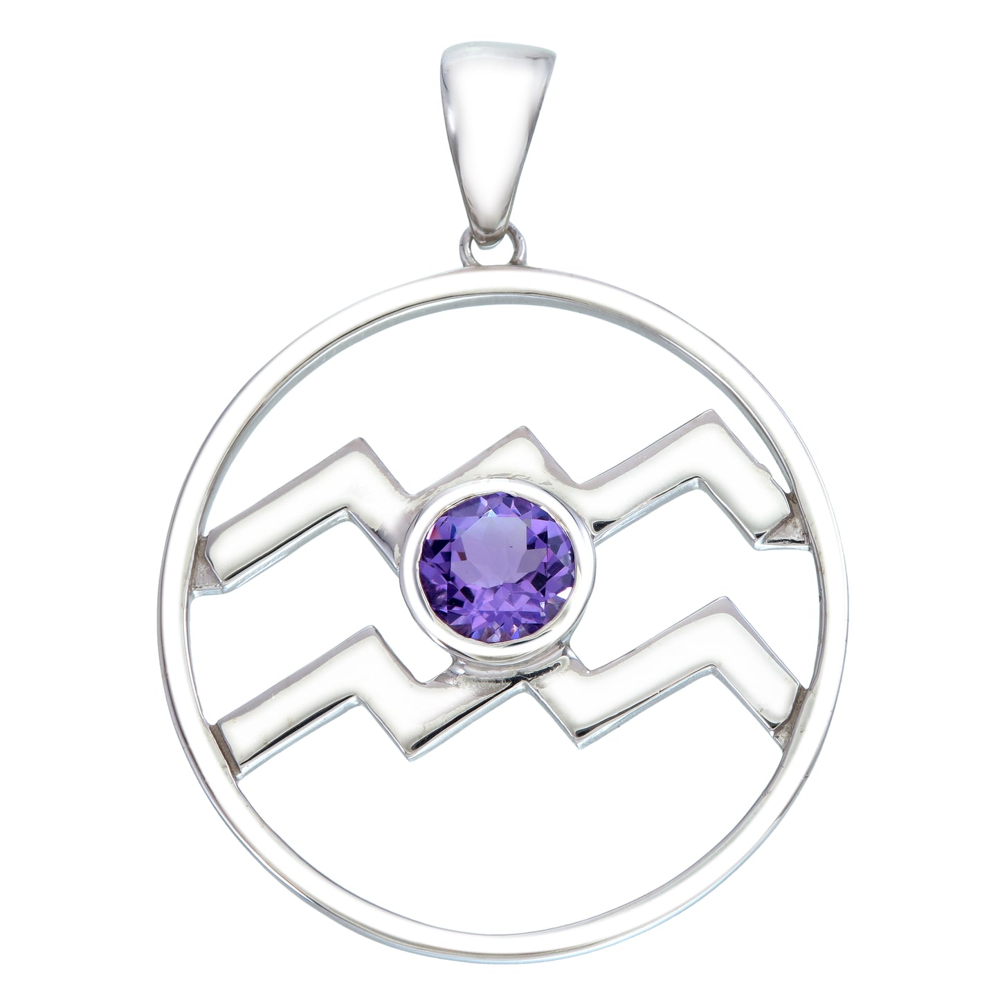 Aquarius Astrology Horoscope Zodiac Silver & Amethyst Necklace