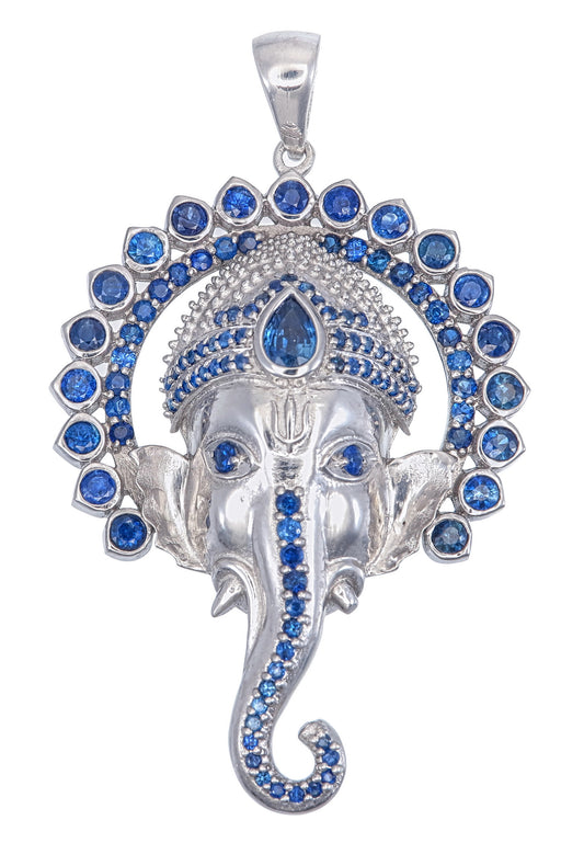 Lg. Ganesh Pendant with 108 Blue Sapphires