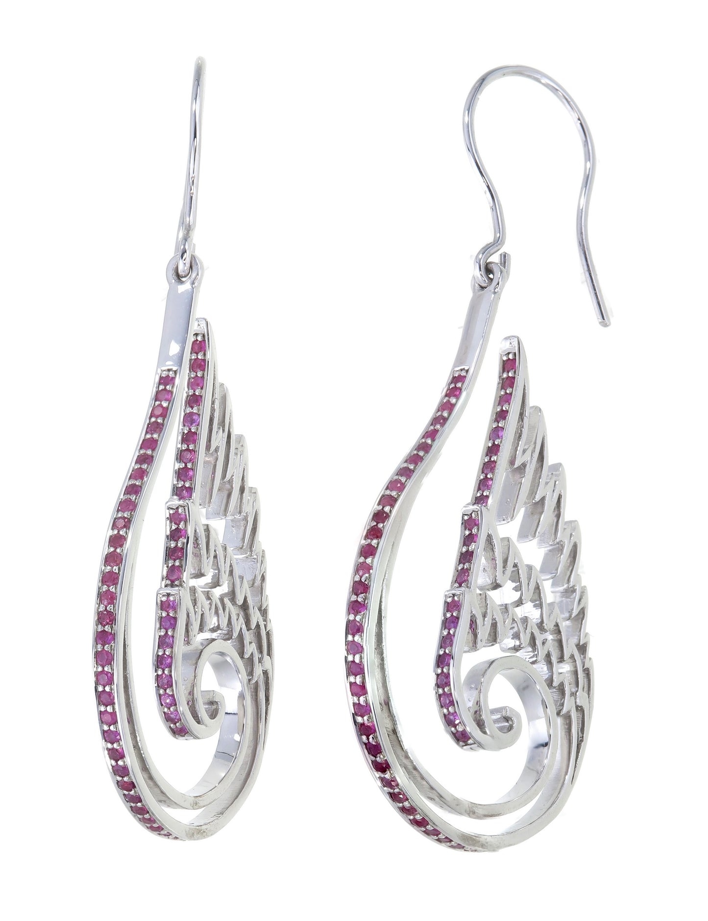 Jai 108 Presents Ruby Feather Spiral Earrings in Sterling Silver | Artisan Statement Earrings