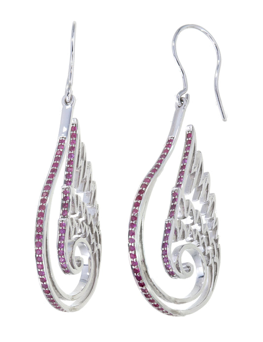 Jai 108 Presents Ruby Feather Spiral Earrings in Sterling Silver | Artisan Statement Earrings