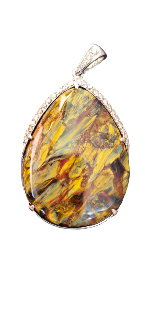 Platinum (Pt950) Pietersite pendant with diamonds