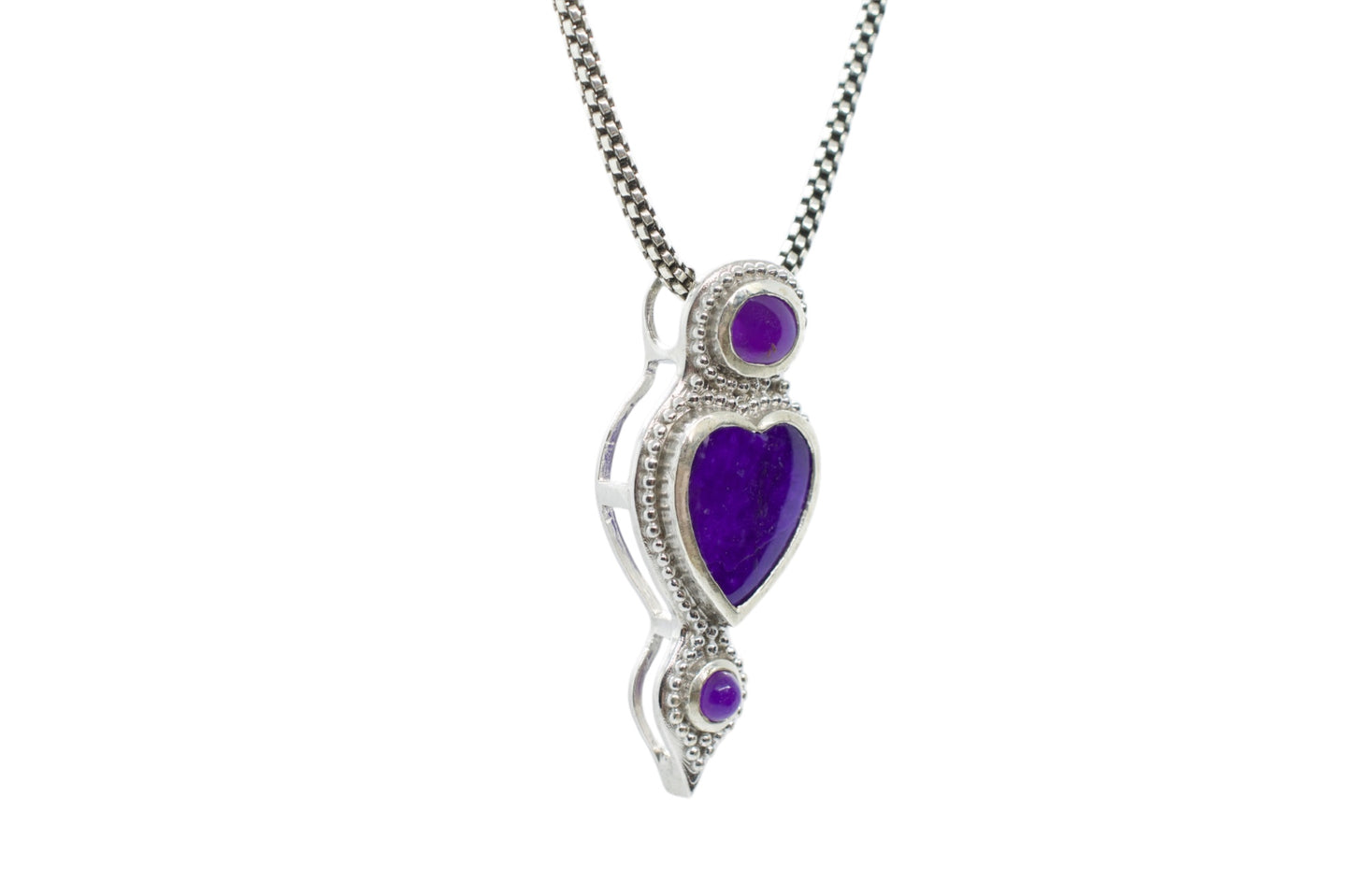 Purple Rare Sugilite Stacked Heart Sterling Silver Necklace