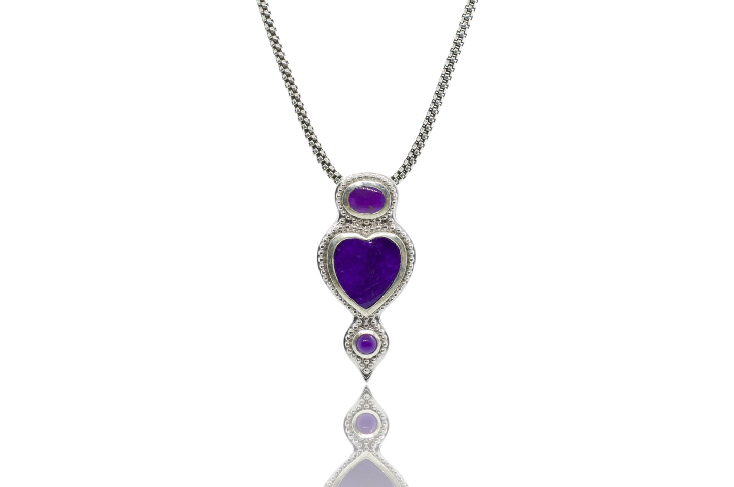Purple Rare Sugilite Stacked Heart Sterling Silver Necklace
