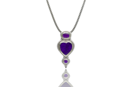 Purple Rare Sugilite Stacked Heart Sterling Silver Necklace
