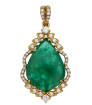 18K Gold Emerald & Diamond Pendant Necklace