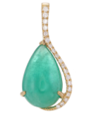 18K Gold Emerald & Diamond Drop Pendant Necklace