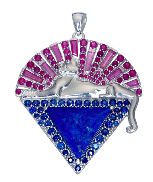 Jerry Garcia Cats Under the Stars Inlay Ruby, Lapis Lazuli, & Sapphire Silver Necklace