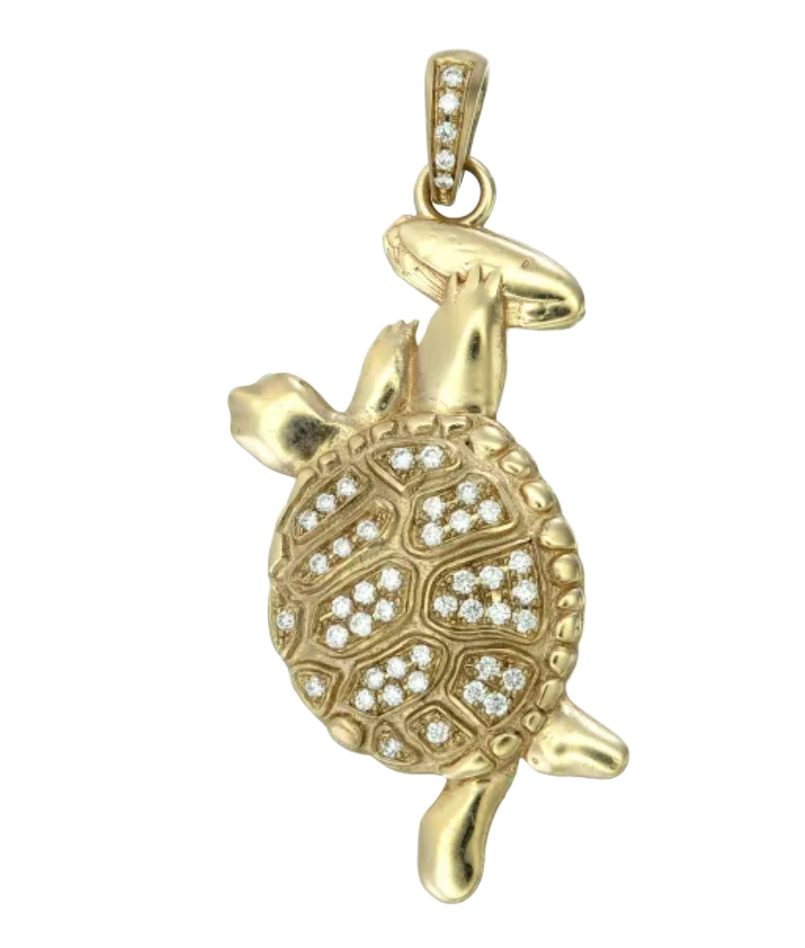 Grateful Dead 14 Karat Gold & Diamond Terrapin Turtle Playing Tambourine Pendant