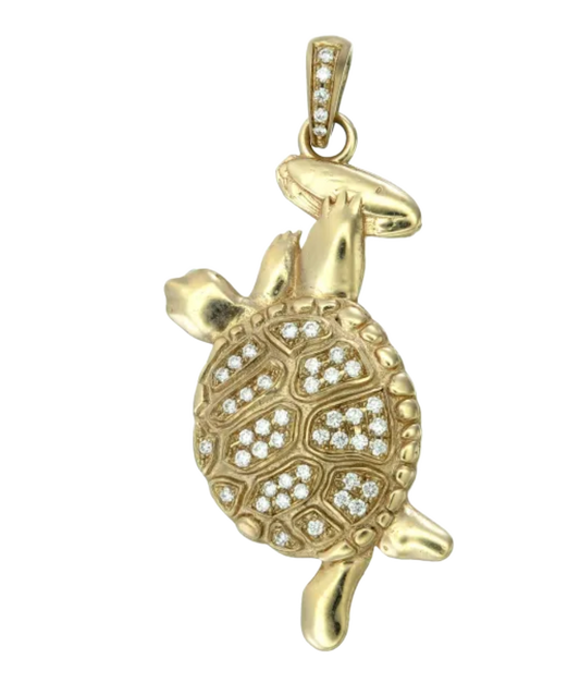 Grateful Dead 14 Karat Gold & Diamond Terrapin Turtle Playing Tambourine Pendant