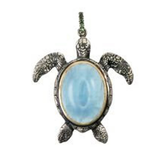 Aquamarine 9K Gold Bezel Silver Turtle Necklace