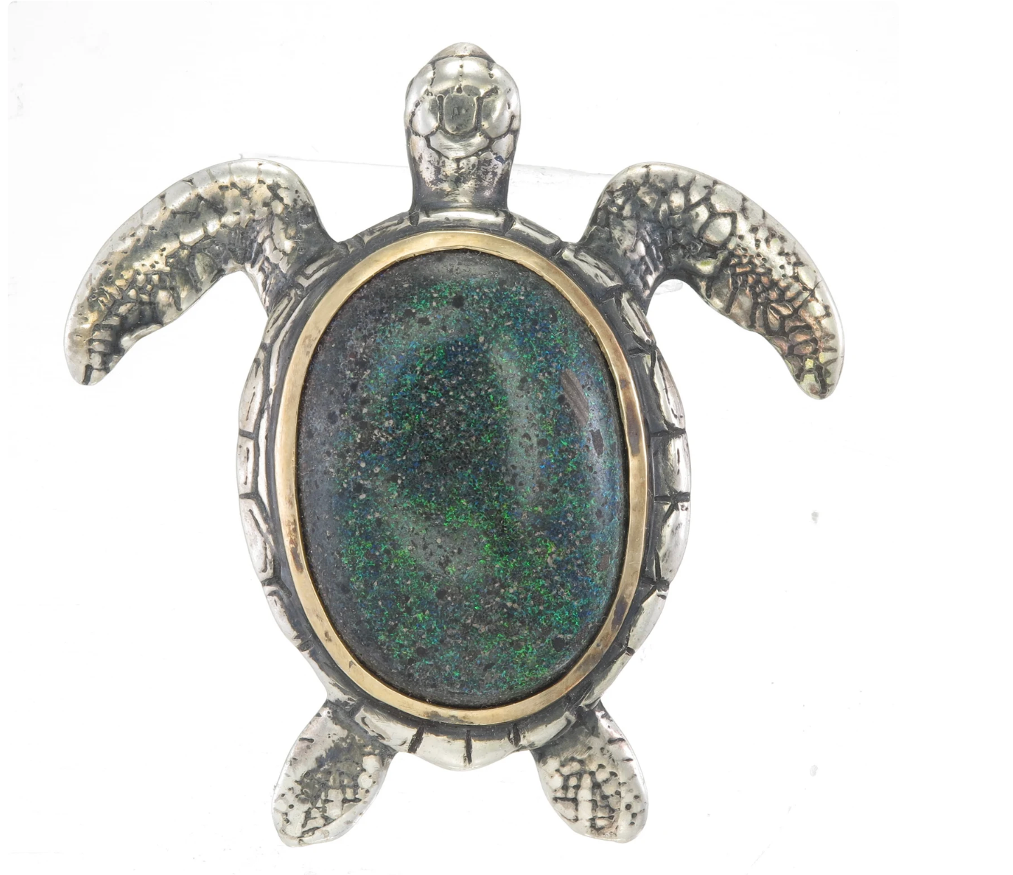 Opal 9K Gold Bezel Silver Turtle Necklace