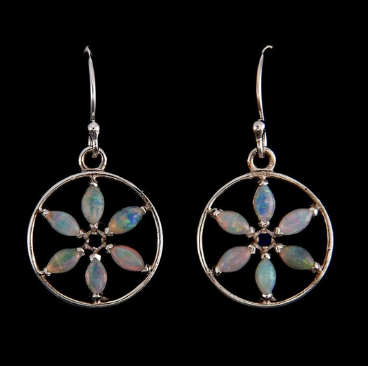Sterling Silver Opal Blue Sapphire Earrings