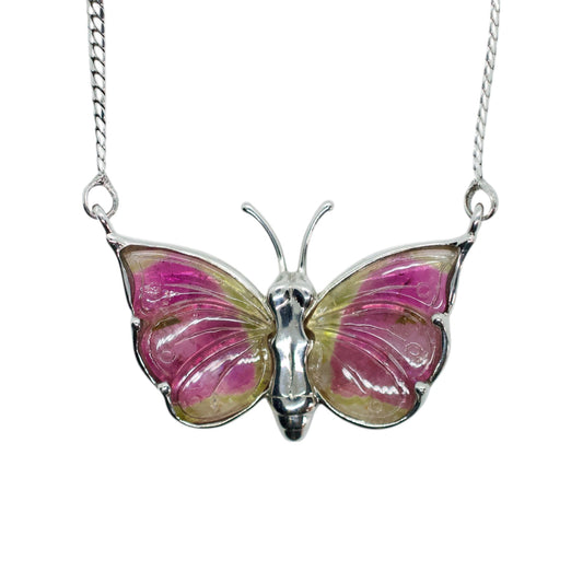 Tourmaline Silver Butterfly Necklace