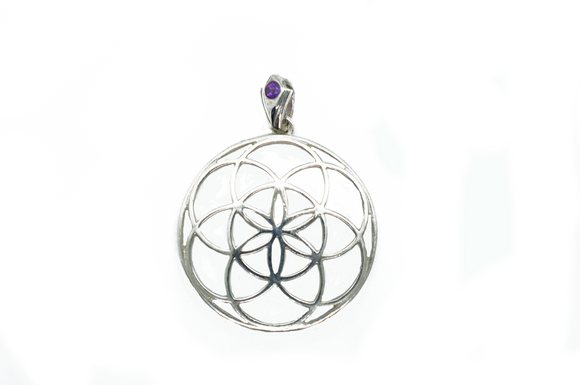 Amethyst Bail Sterling Silver Seed of Life Pendant