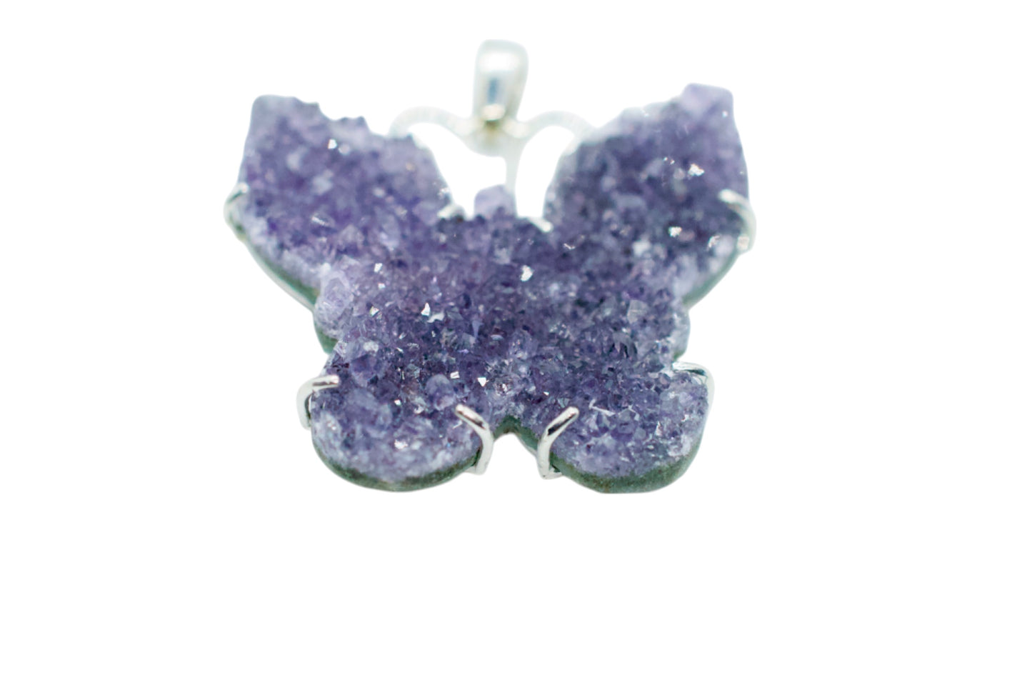 Raw Crystal Amethyst Purple Butterfly Sterling Silver Necklace