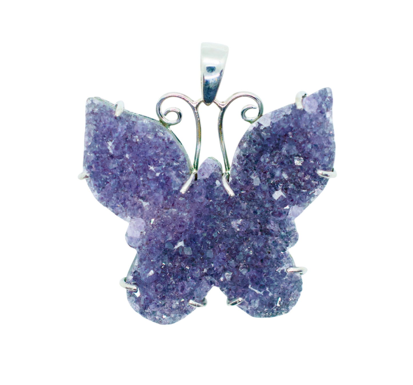 Raw Crystal Amethyst Purple Butterfly Sterling Silver Necklace