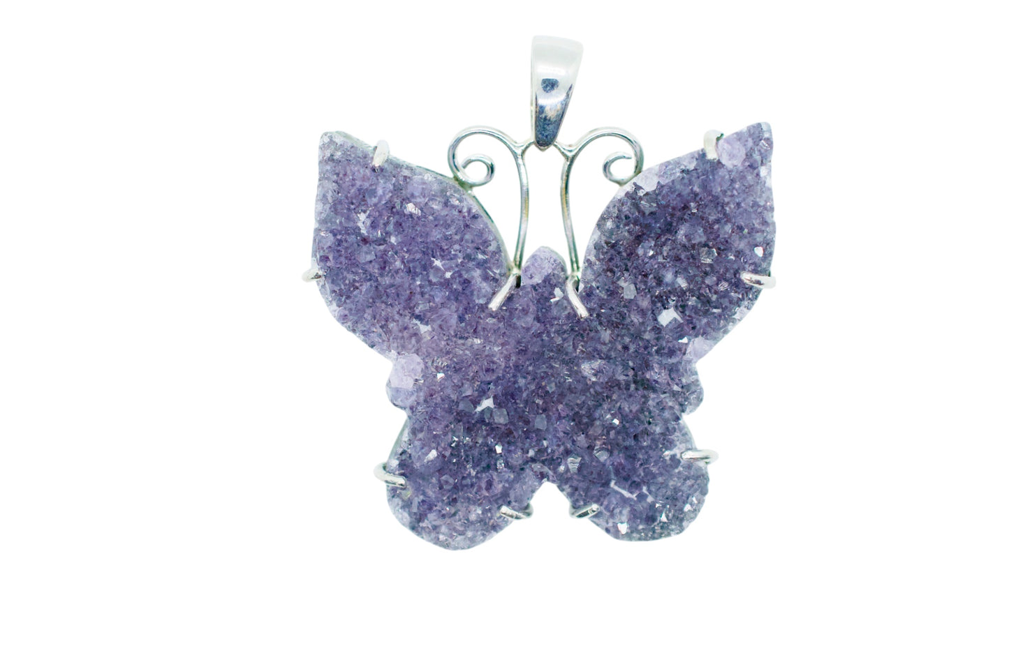 Raw Crystal Amethyst Purple Butterfly Sterling Silver Necklace