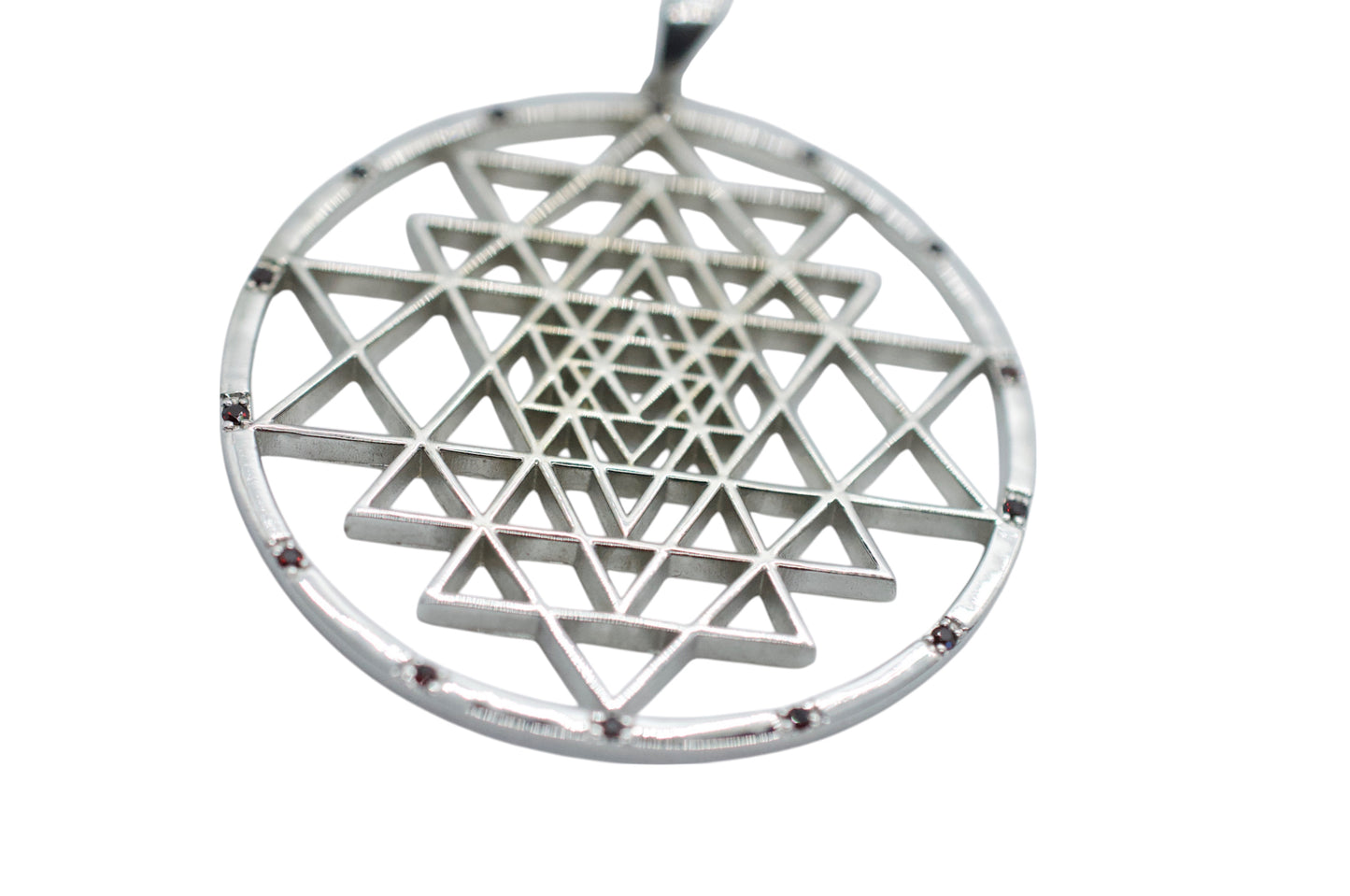 Ruby Sri Yantra Silver Necklace