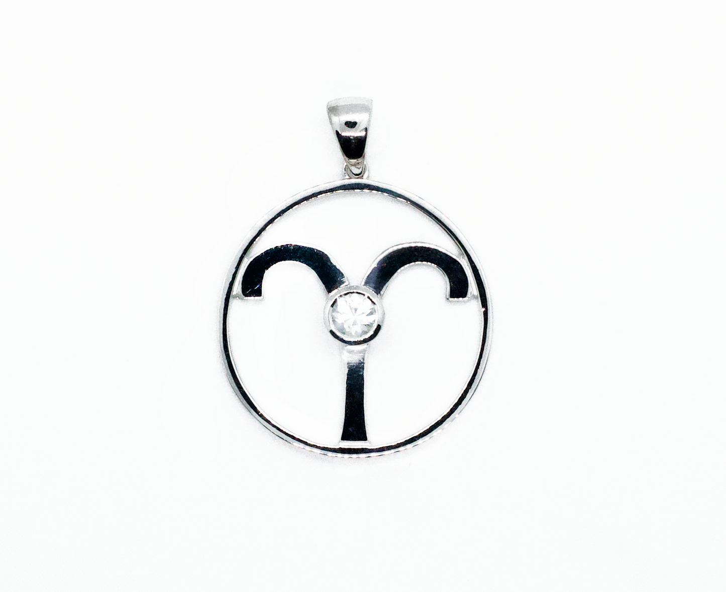 Aries Zodiac Astrology White Zircon Silver Necklace