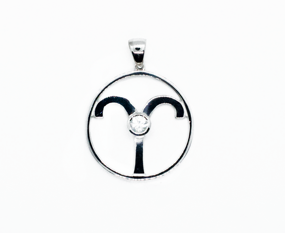 Aries Zodiac Astrology White Zircon Silver Necklace