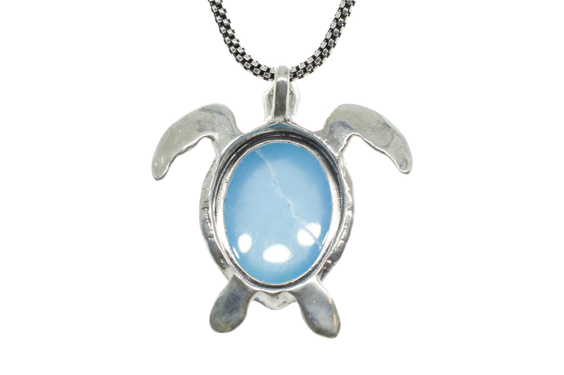 Aquamarine Silver Turtle Pendant | Ocean-Inspired Sterling Silver Jewelry