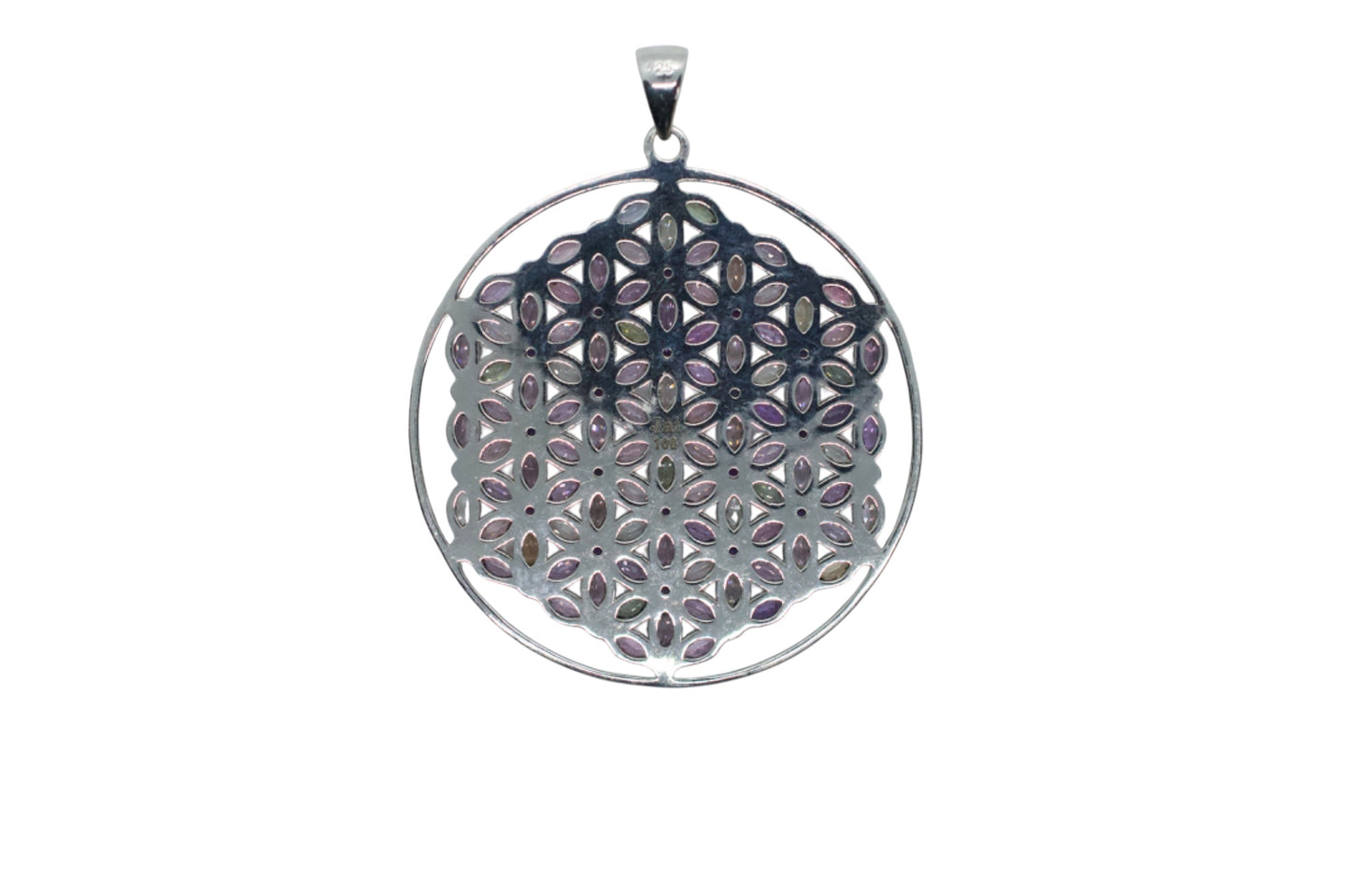 Marquis Pastel Sapphire Flower of Life Sterling Silver Necklace