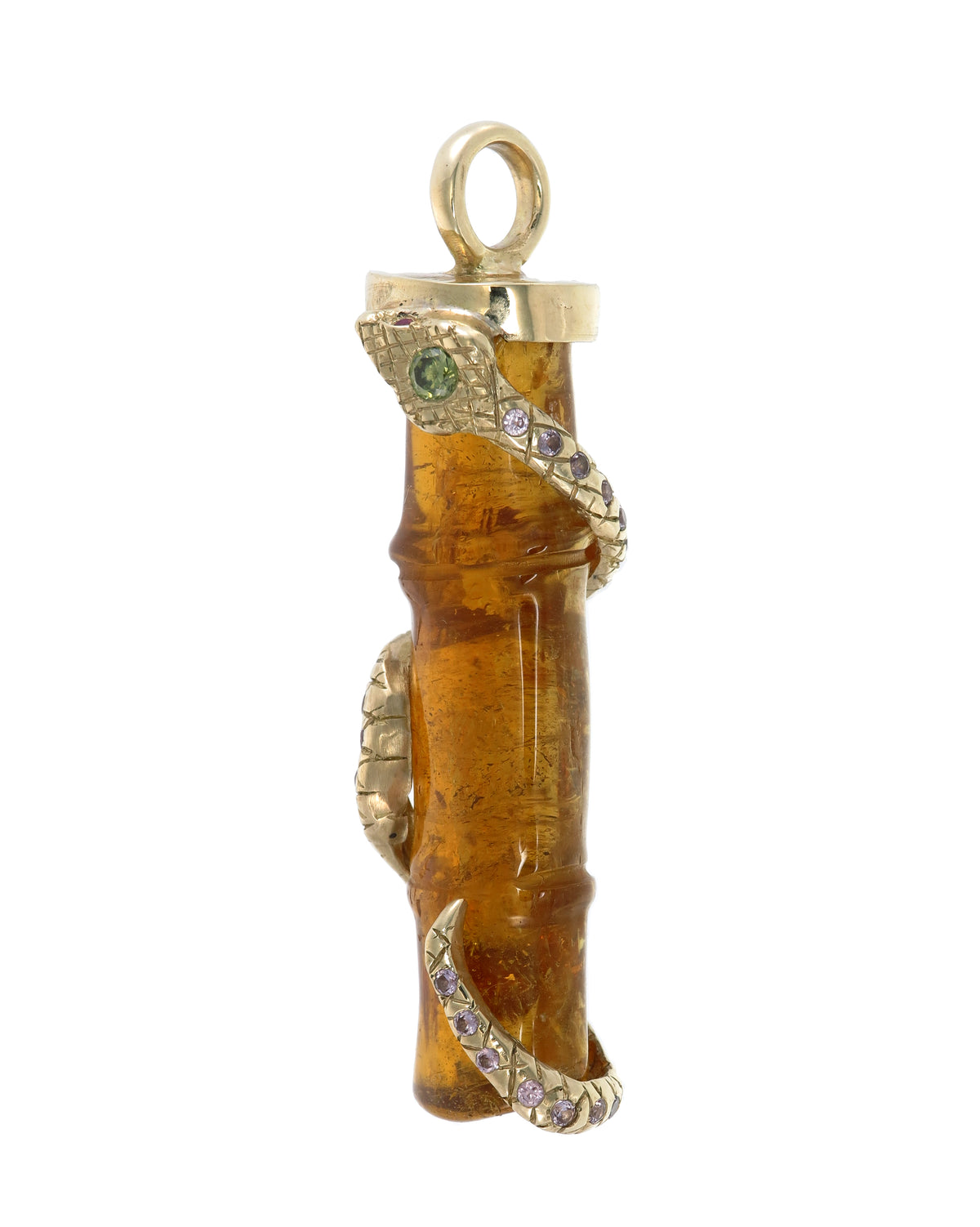 10k Gold Orange Tourmaline Bamboo Pendant