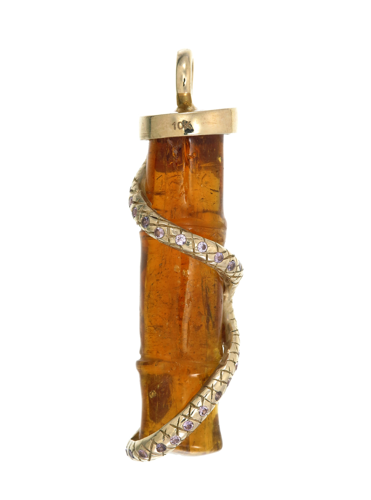 10k Gold Orange Tourmaline Bamboo Pendant