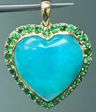 18k Gold Peruvian Blue Opal and Tsavorite Heart Pendant