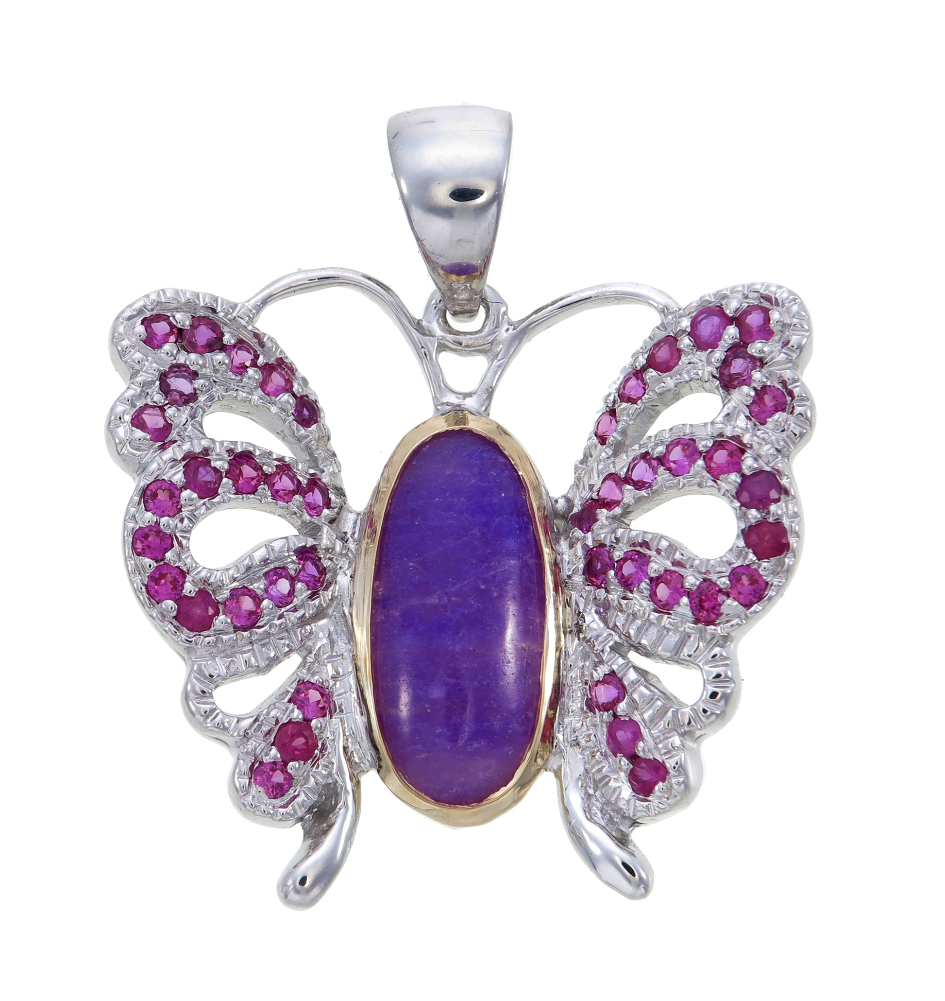 Sterling Silver Butterfly Necklace with Gel Sugilite & 9K Gold Bezel | Handmade Spiritual Butterfly Jewelry