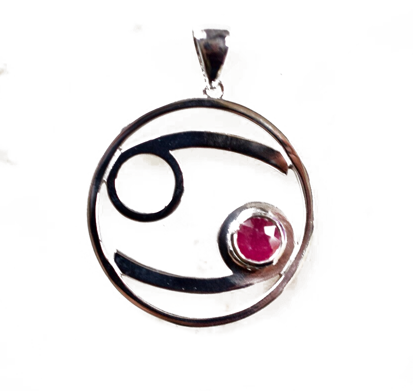 Cancer Astrology Horoscope Zodiac Silver & Ruby Necklace