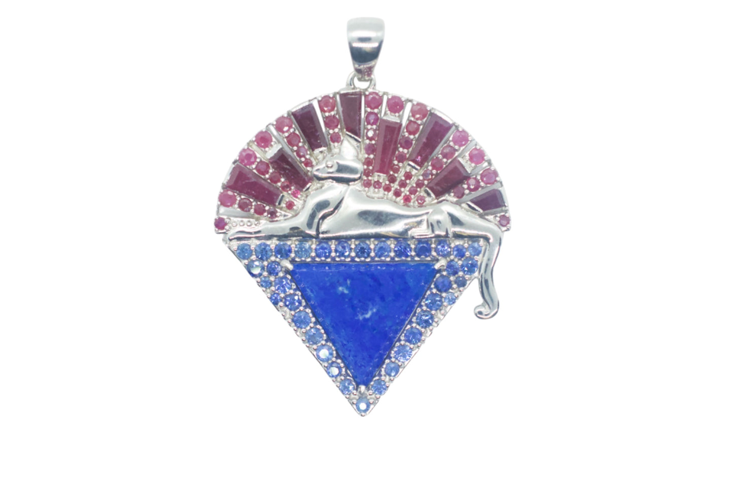 Jerry Garcia Cats Under the Stars Inlay Ruby, Lapis Lazuli, & Sapphire Silver Necklace