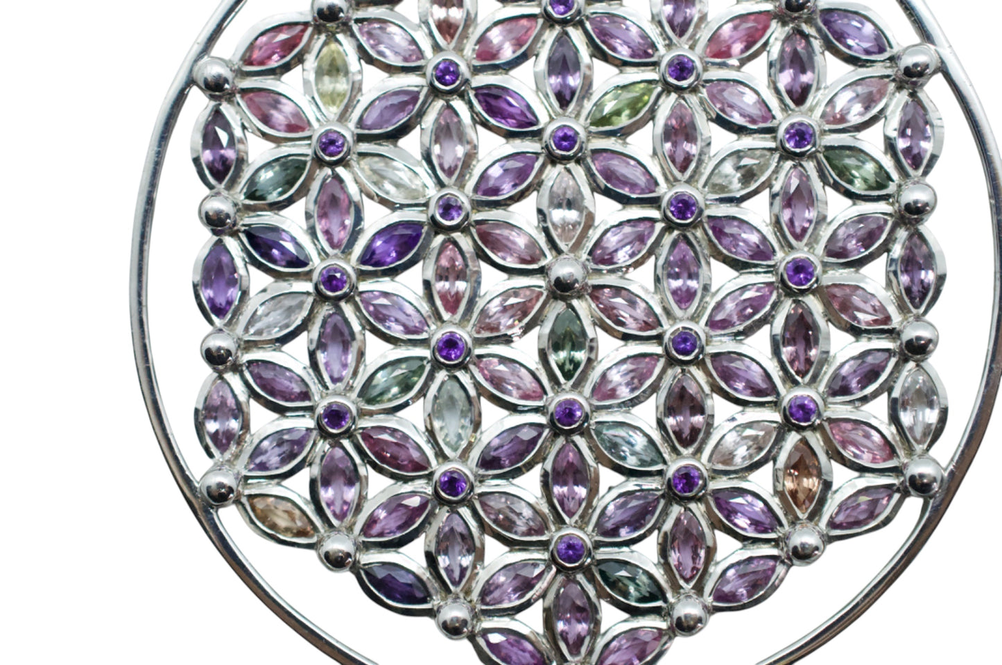 Marquis Pastel Sapphire Flower of Life Sterling Silver Necklace