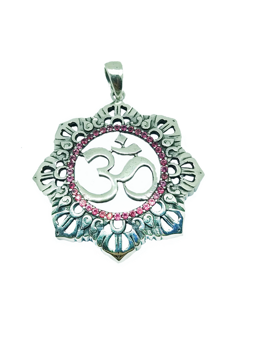 Gayatri Om Pink Sapphire Sterling Silver Pendant