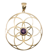 14K Gold Sacred Geometry Seed of Life with Spinel Pendant Necklace
