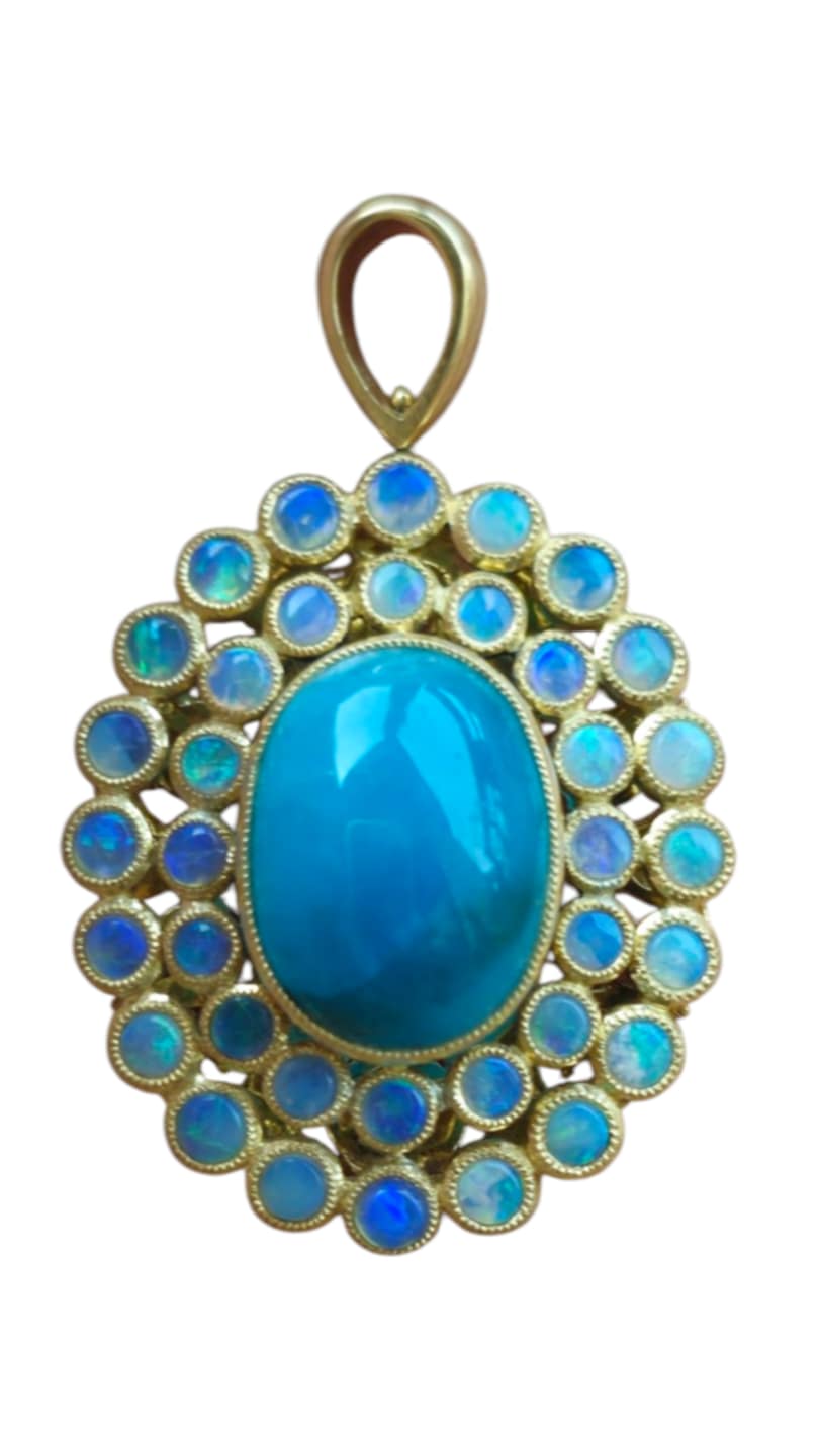 18K Gold Hemimorphite & Australian Opal Pendant